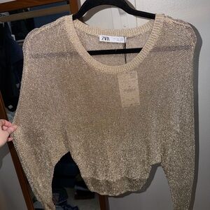 Zara Metallic Gold Women's sheer Sweater